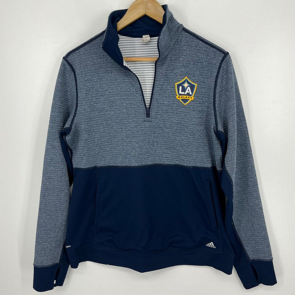 Adidas LA Galaxy Mens Large Quarter Zip Pullover Navy Blue Heathered MLS Soccer